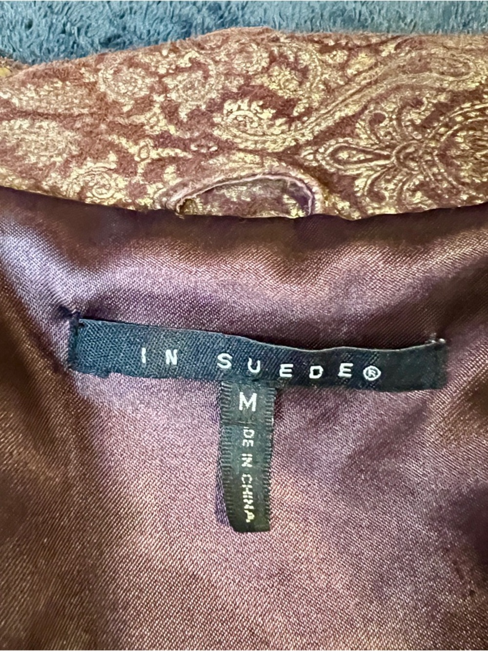 In Suede Wms Y2K Brown Gold Metallic Paisley Studded Trucker Boho Leather JKT‎ M - Picture 9 of 15